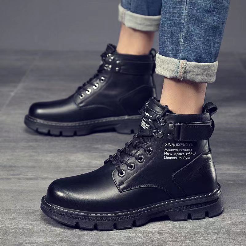 2023 Men Leather shoes High Top Fashion Winter Warm Snow shoes Dr. Motorcycle Ankle Boots Couple Unisex boots - Amazhona 