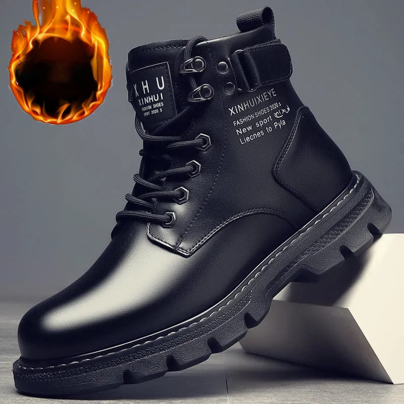 2023 Men Leather shoes High Top Fashion Winter Warm Snow shoes Dr. Motorcycle Ankle Boots Couple Unisex boots - Amazhona 