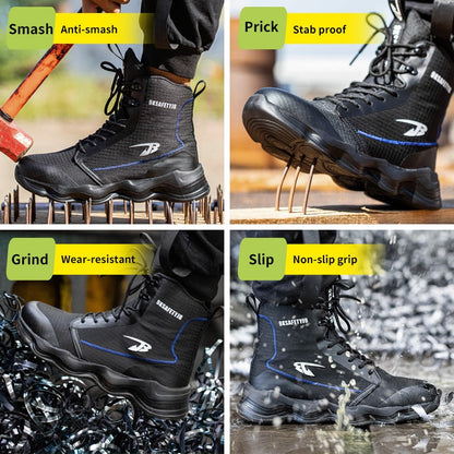 2023 New Safety Shoes Men Boots High Top Work Sneakers Steel Toe Cap Anti-smash Puncture-Proof work Boots Indestructible Shoes - Amazhona 