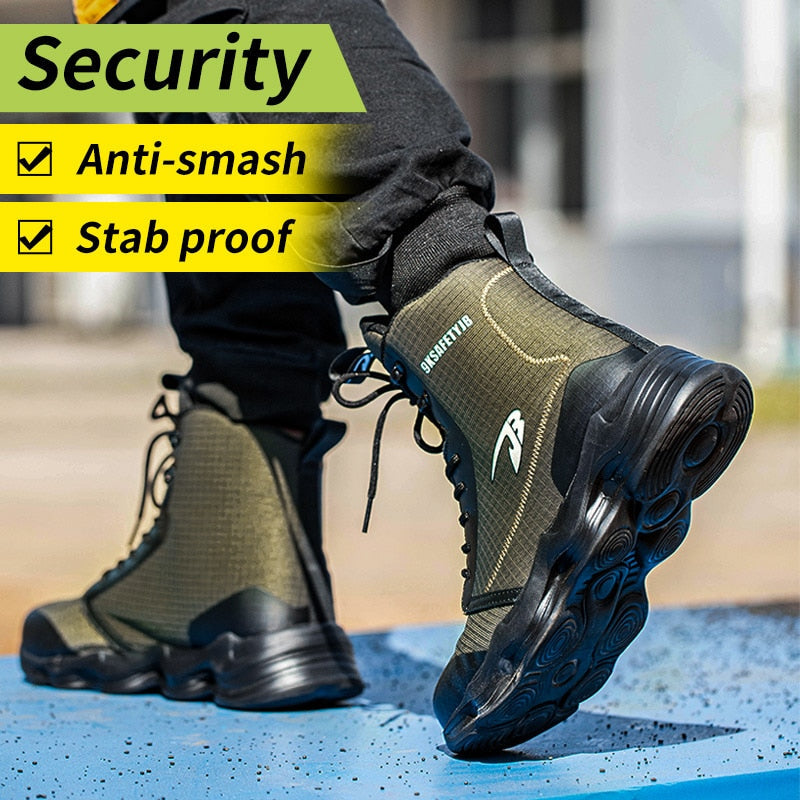 2023 New Safety Shoes Men Boots High Top Work Sneakers Steel Toe Cap Anti-smash Puncture-Proof work Boots Indestructible Shoes - Amazhona 