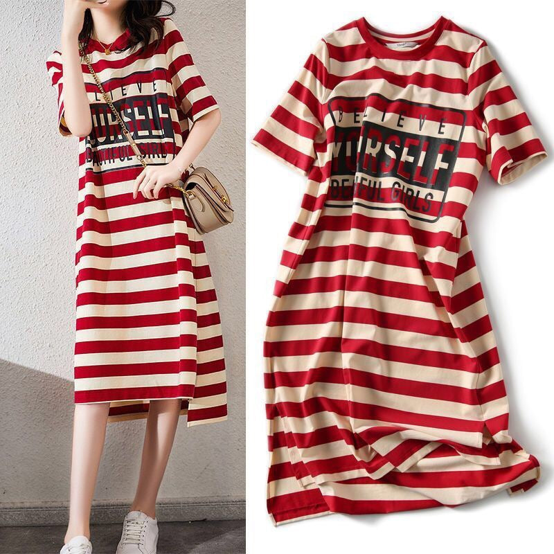 Short sleeve striped dress - Amazhona 