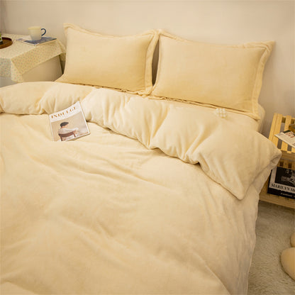 Four-piece Plush Double-sided Fleece Warm Yellow Duvet Cover - Amazhona 