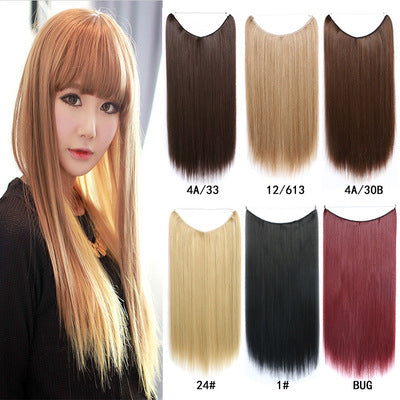 22 inches Invisible Wire No Clips in Hair Extensions Secret Fish Line Hairpieces Silky Straight Synthetic - Amazhona 