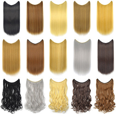 22 inches Invisible Wire No Clips in Hair Extensions Secret Fish Line Hairpieces Silky Straight Synthetic - Amazhona 