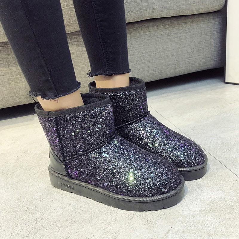 Sequined Flat Snow Boots - Amazhona 