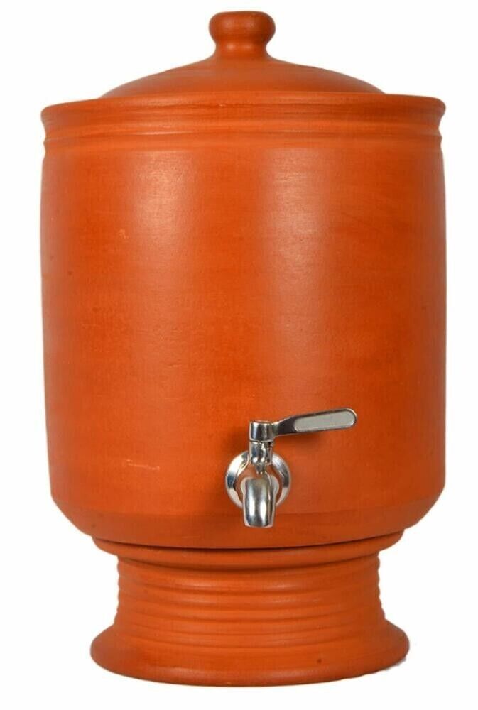 TERRA COTTA Natural Fridge Clay Water Pot With Steel Tap 7 Liters Water Dispenser , Water Storage Pot , Drinking Water Natural Cooling Water Pot - Amazhona 