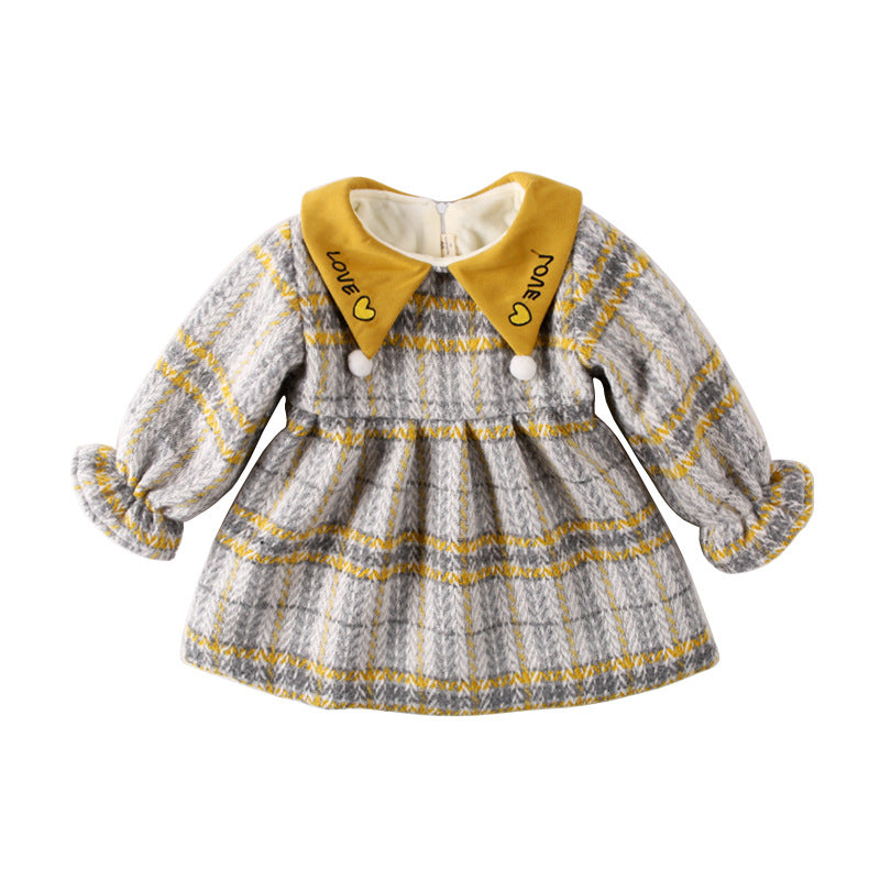 Autumn and winter plus velvet plaid thickened baby girl dress - Amazhona 