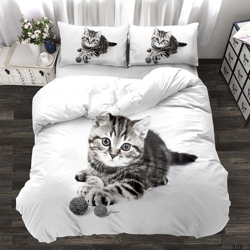 Three-piece Animal Cat and Dog Realistic Quilt Cover - Amazhona 