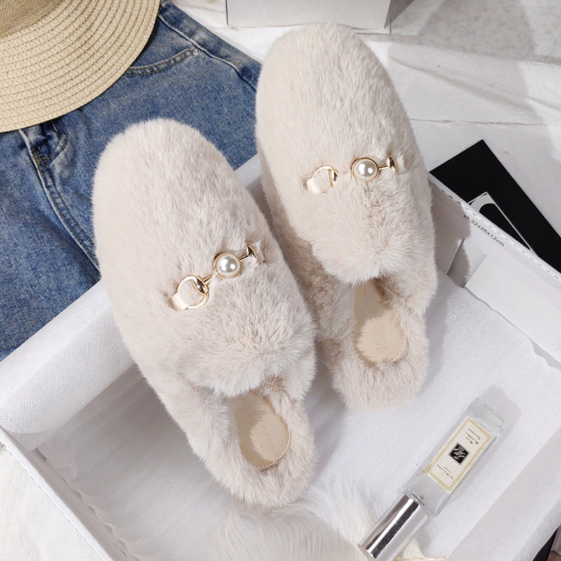 Fur Half Slippers Female Baotou Lazy People Wear Mules Outside - Amazhona 