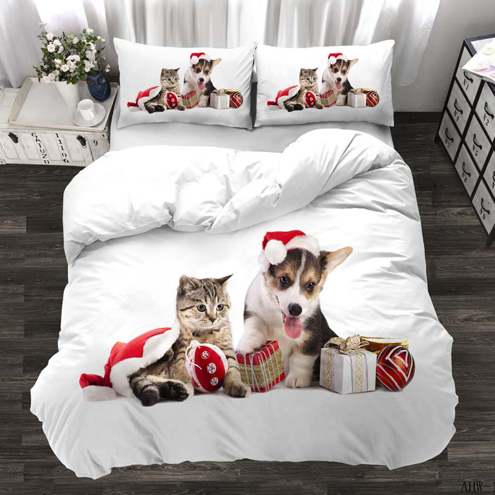 Three-piece Animal Cat and Dog Realistic Quilt Cover - Amazhona 