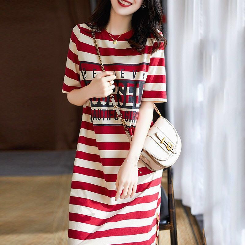 Short sleeve striped dress - Amazhona 