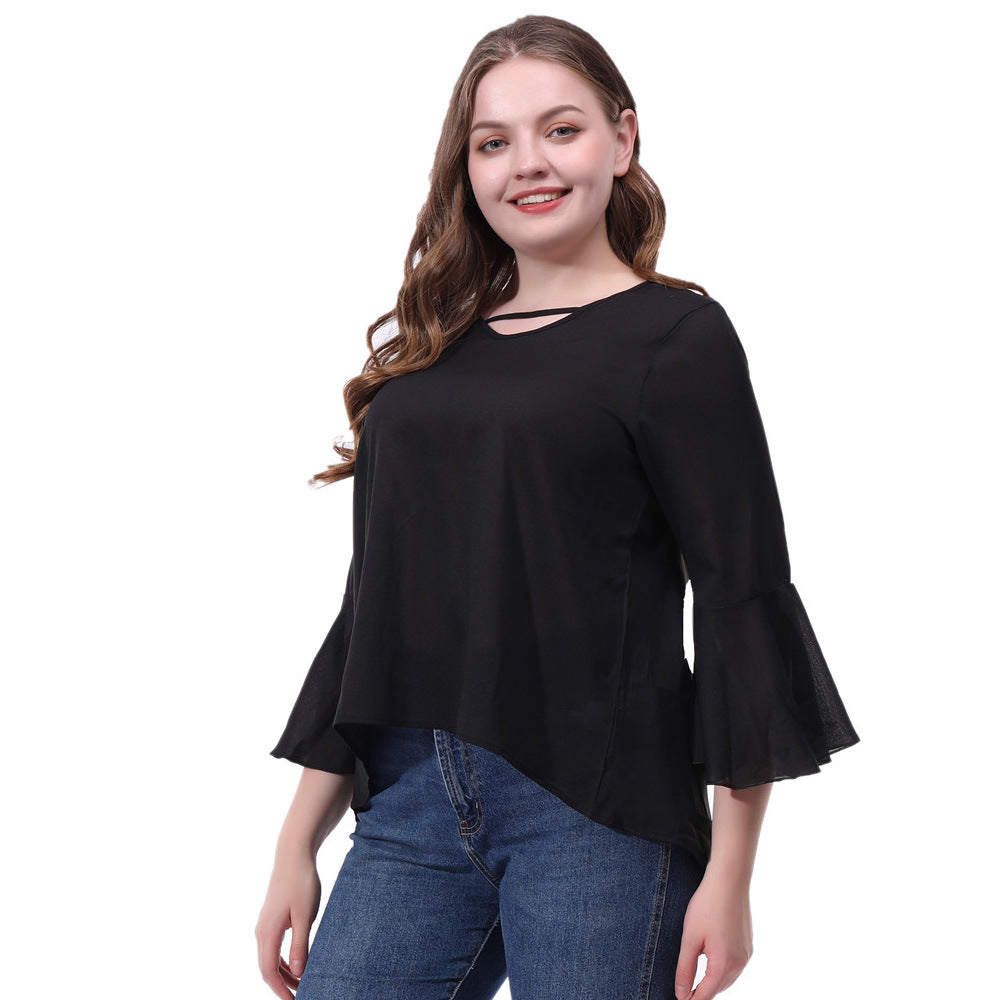 Plus size women's long-sleeved chiffon T-shirt top - Amazhona 