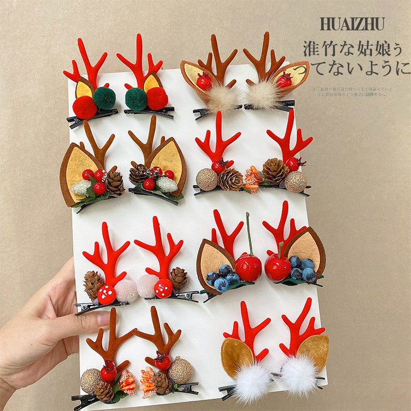 2pcs/Set Kawaii Christmas Elk Ear Hair Clip Women Girl Santa Snowman Hairpin Xmas Party Barrettes For Kids Cosplay Headwear - Amazhona 