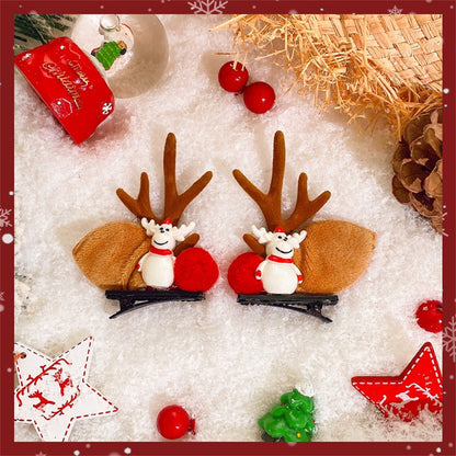 2pcs/Set Kawaii Christmas Elk Ear Hair Clip Women Girl Santa Snowman Hairpin Xmas Party Barrettes For Kids Cosplay Headwear - Amazhona 