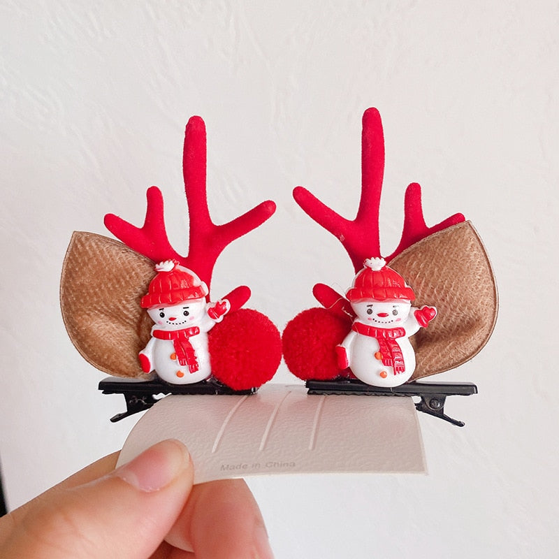 2pcs/Set Kawaii Christmas Elk Ear Hair Clip Women Girl Santa Snowman Hairpin Xmas Party Barrettes For Kids Cosplay Headwear - Amazhona 