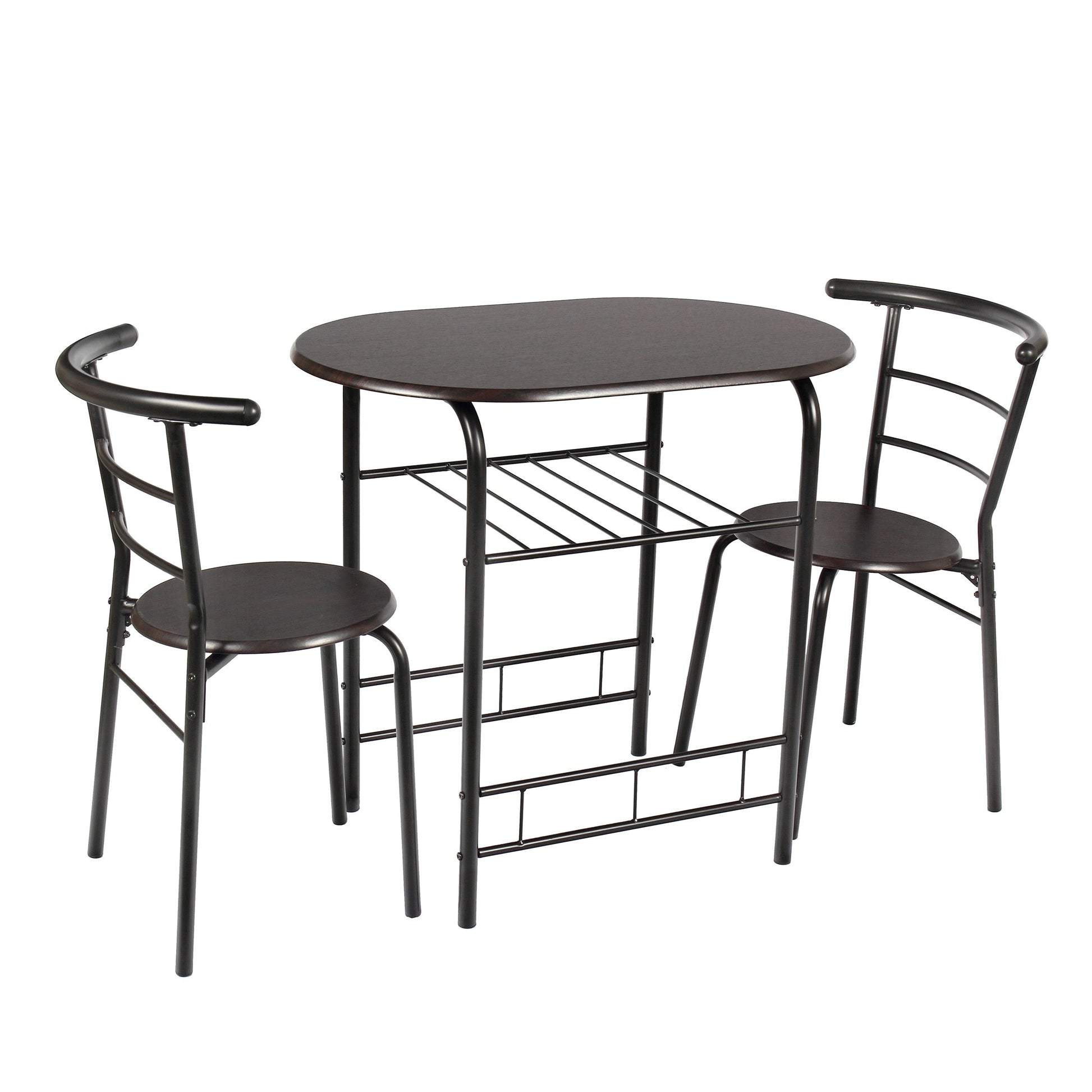 3 Piece Metal And Wood Dining Set, Table Height 29.15inch, For Patio, Kitchen (2 People Seating Capacity) - Amazhona 