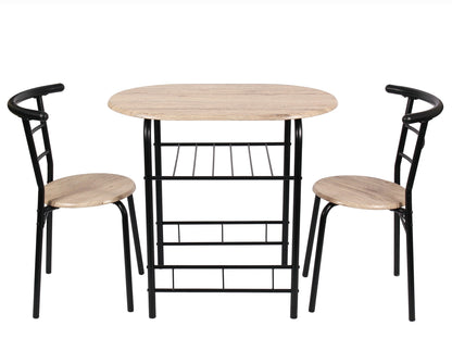 3 Piece Metal And Wood Dining Set, Table Height 29.15inch, For Patio, Kitchen (2 People Seating Capacity) - Amazhona 