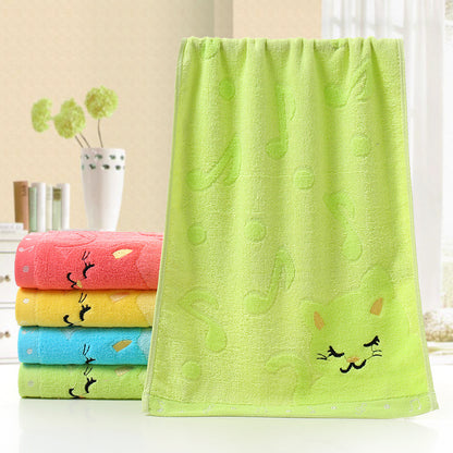 Bamboo Fiber Children's Jacquard Embroidery Notes Cat Small Towel - Amazhona 