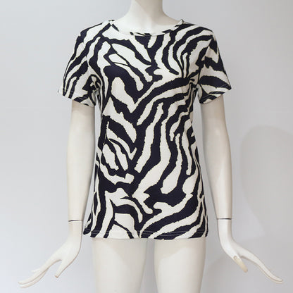 Striped print casual round neck short sleeves - Amazhona 