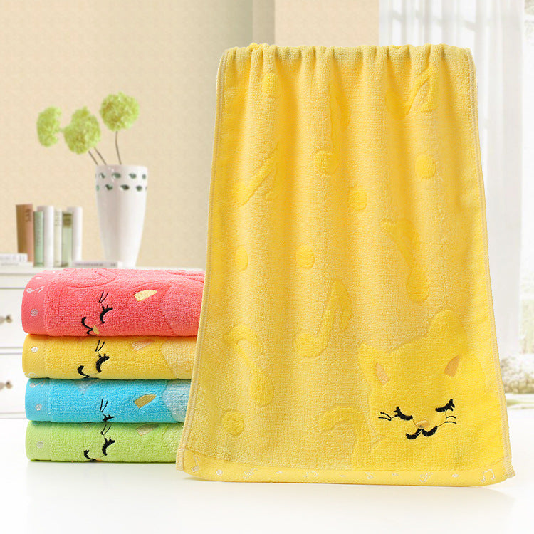 Bamboo Fiber Children's Jacquard Embroidery Notes Cat Small Towel - Amazhona 