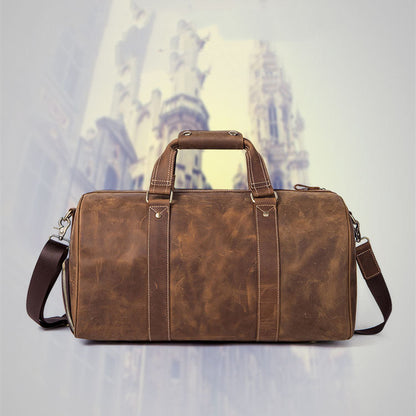 Vintage Crazy Horse Leather Men's Travel Bag - Amazhona 