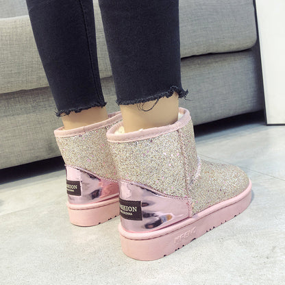 Sequined Flat Snow Boots - Amazhona 