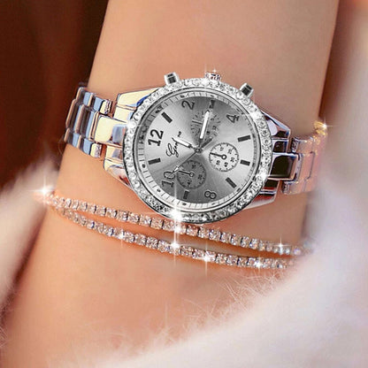 3PCS Fashion Diamond Watch For Women Luxury Crystal Rose Gold Quartz Watch Wristwatch Analog Dress Female Clock Ladies Reloj - Amazhona 