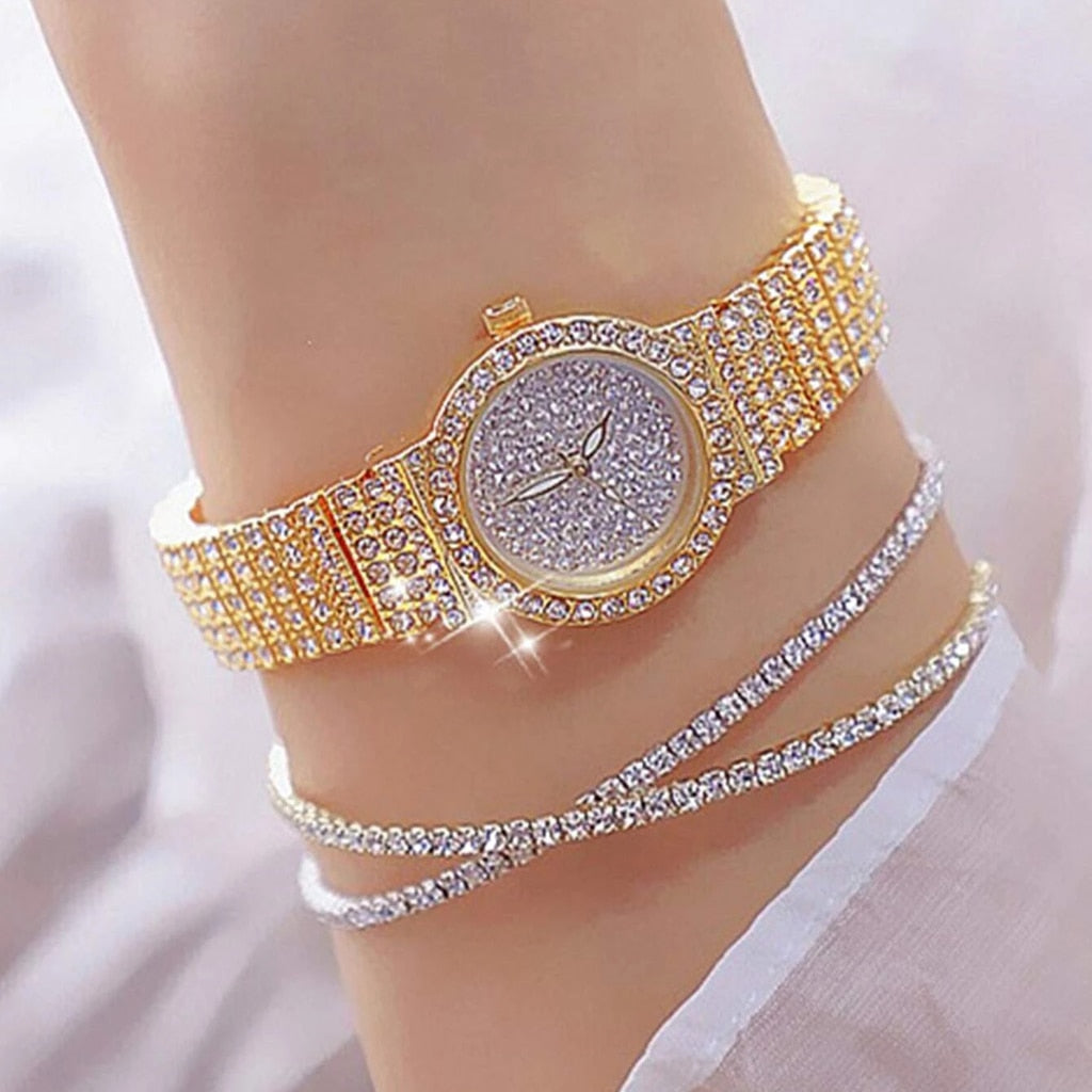 3PCS Fashion Diamond Watch For Women Luxury Crystal Rose Gold Quartz Watch Wristwatch Analog Dress Female Clock Ladies Reloj - Amazhona 