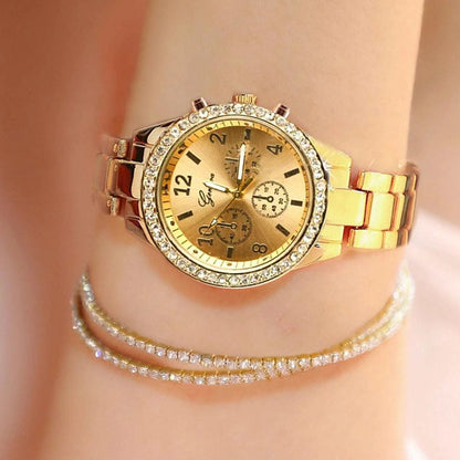 3PCS Fashion Diamond Watch For Women Luxury Crystal Rose Gold Quartz Watch Wristwatch Analog Dress Female Clock Ladies Reloj - Amazhona 