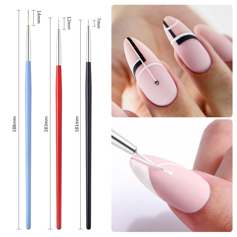 3Pcs French Stripe Nail Art Liner Brush Set Tips Ultra-thin Line Drawing Pen Dual End UV Gel Painting Brushes Manicure Tools - Amazhona 