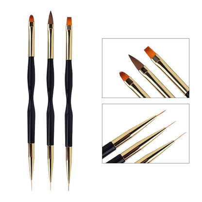 3Pcs French Stripe Nail Art Liner Brush Set Tips Ultra-thin Line Drawing Pen Dual End UV Gel Painting Brushes Manicure Tools - Amazhona 