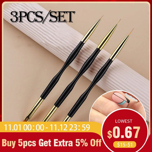 3Pcs French Stripe Nail Art Liner Brush Set Tips Ultra-thin Line Drawing Pen Dual End UV Gel Painting Brushes Manicure Tools - Amazhona 