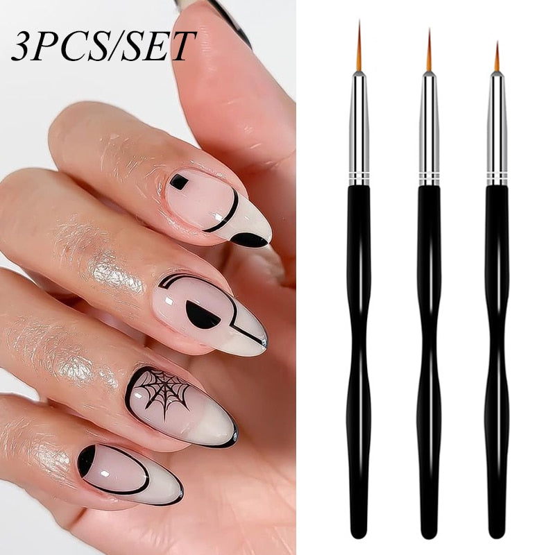 3Pcs French Stripe Nail Art Liner Brush Set Tips Ultra-thin Line Drawing Pen Dual End UV Gel Painting Brushes Manicure Tools - Amazhona 