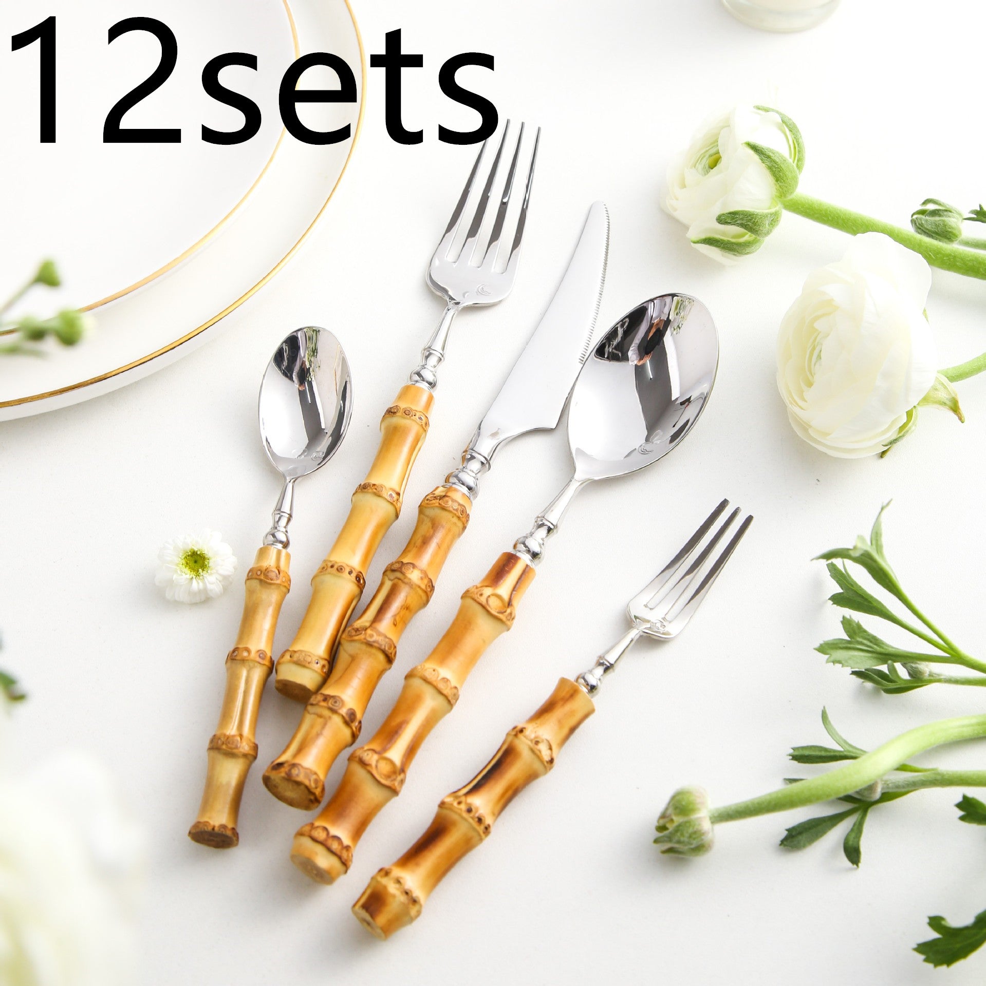 Creative Bamboo Tableware 304 Stainless Steel Steak Cutlery - Amazhona 