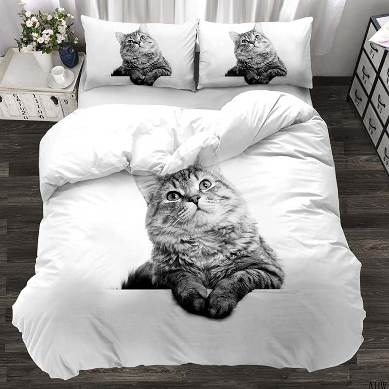 Three-piece Animal Cat and Dog Realistic Quilt Cover - Amazhona 