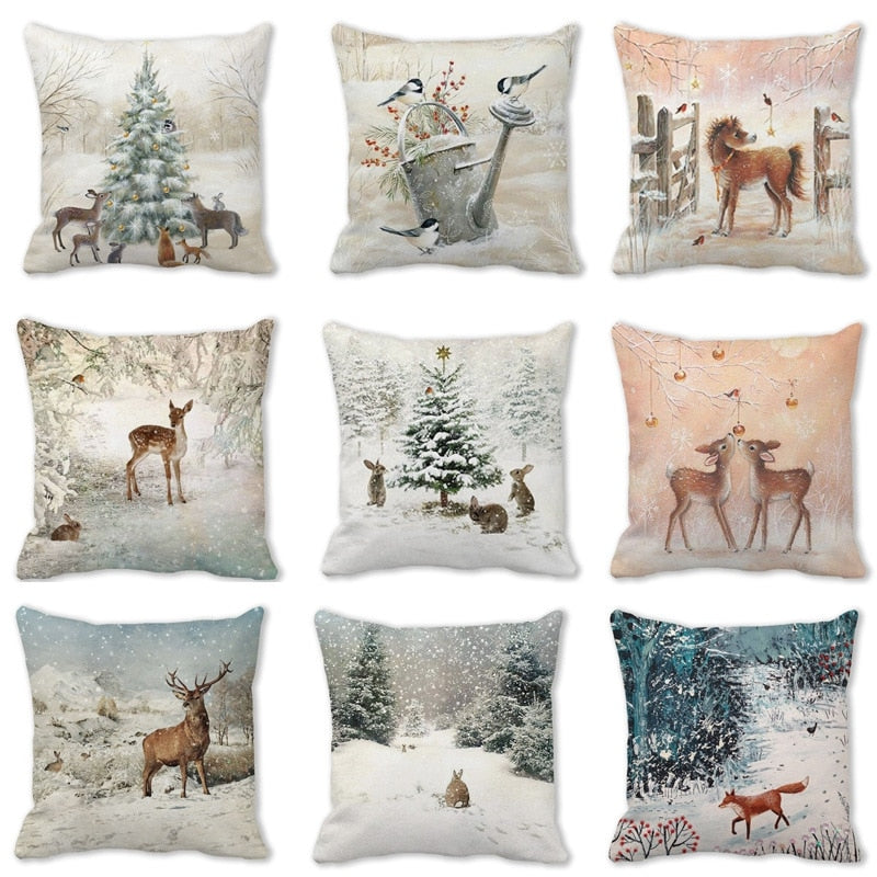 45cm Merry Christmas Cushion Cover Santa Claus Elk Pillowcase 2022 Xmas Navidad Natal Christmas Ornament New Year Accessories - Amazhona 