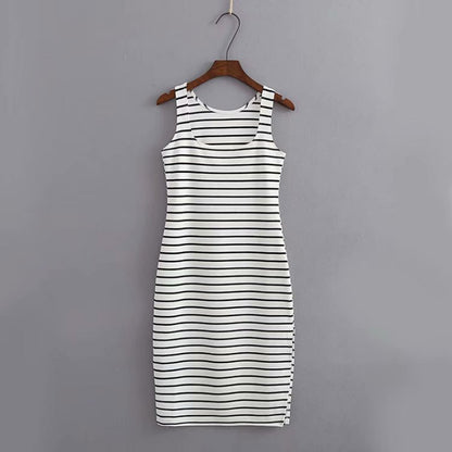 Striped Vest All-match Slim Slimming Sleeveless Dress - Amazhona 