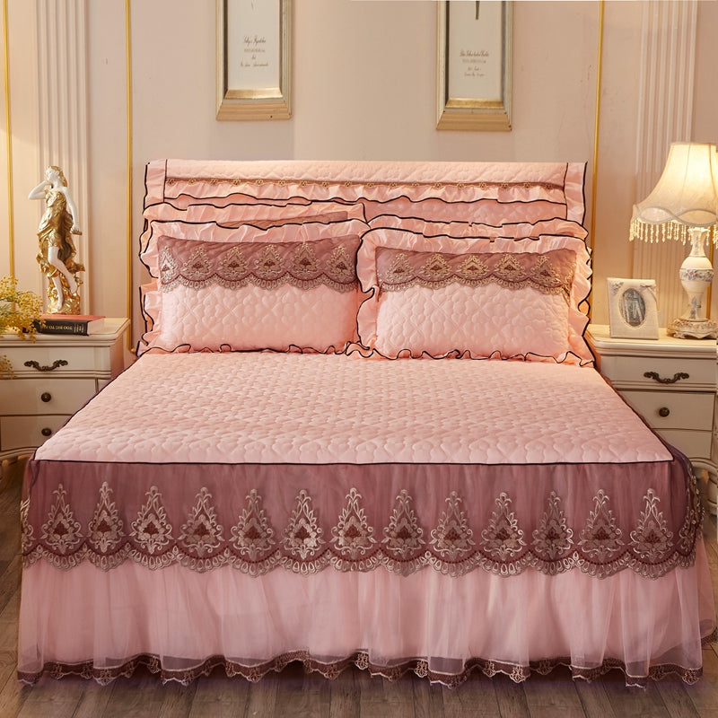 Quilted Lace Bed Skirt Thickened Plus Cotton Bedspread Single Piece Simmons Bed Cover Bed Circumference 1.8m Bed - Amazhona 