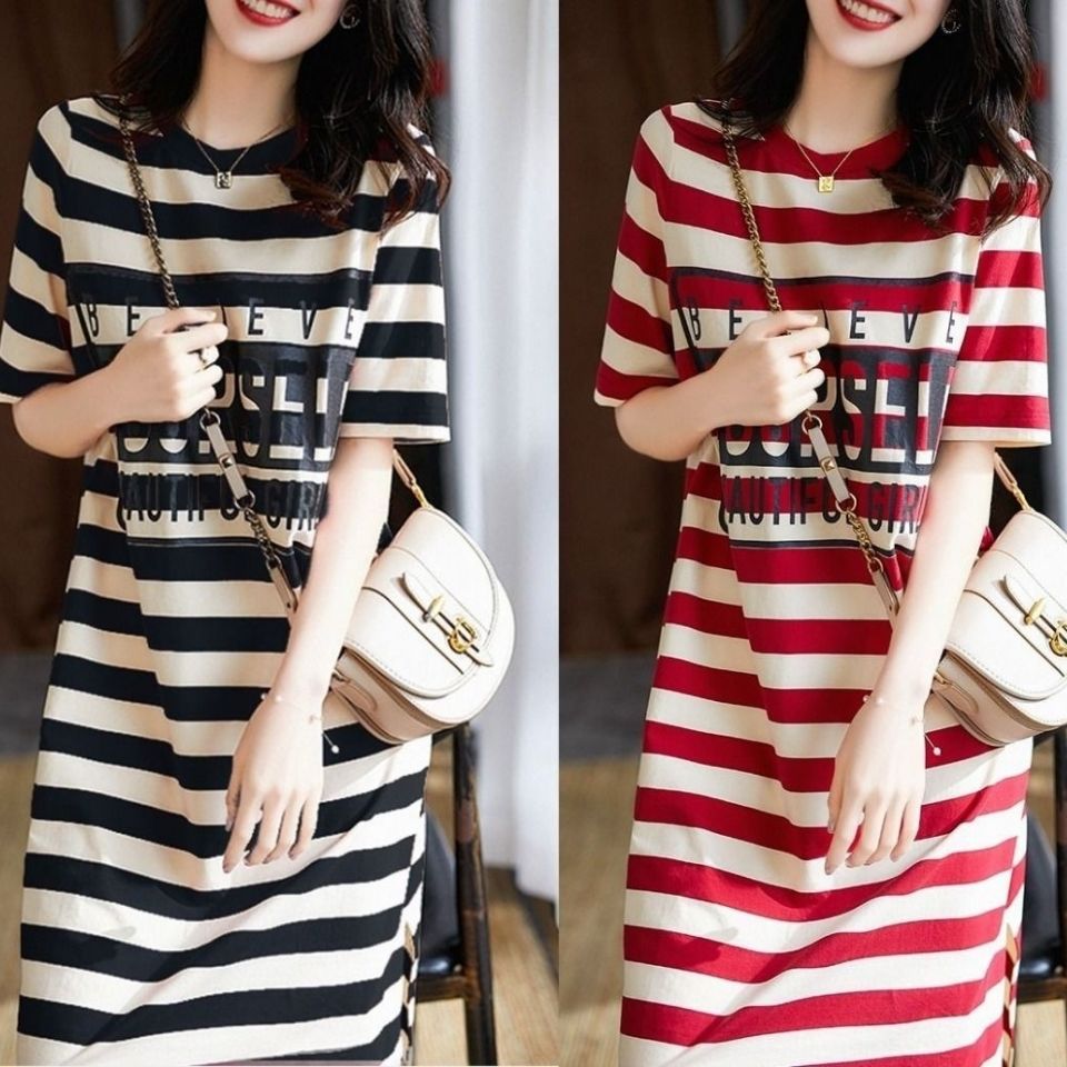 Short sleeve striped dress - Amazhona 