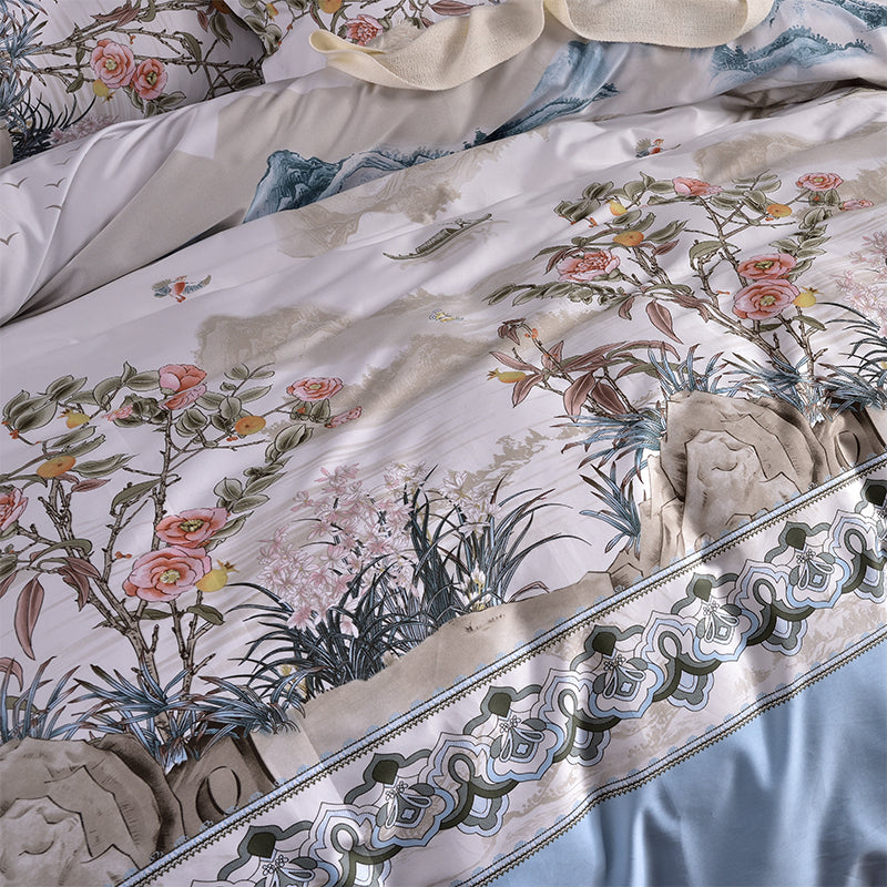 Fashionable High-end Satin Pastoral Plant Printing Duvet Cover Bed Linen And Bedding - Amazhona 