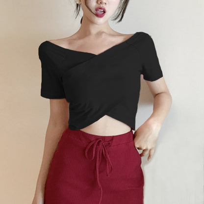 Sexy V-neck Crop T-shirt - Amazhona 