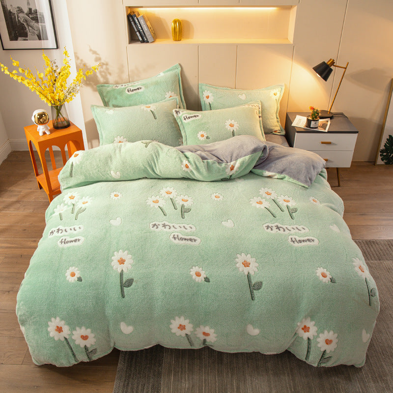 Four-piece Bedding With Velvet Sheets To Keep Warm Milk Velvet - Amazhona 