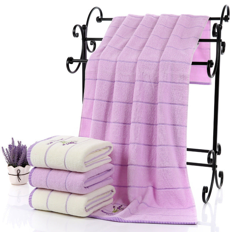 Lavender Soft Absorbent Embroidered Striped Bath Towel - Amazhona 