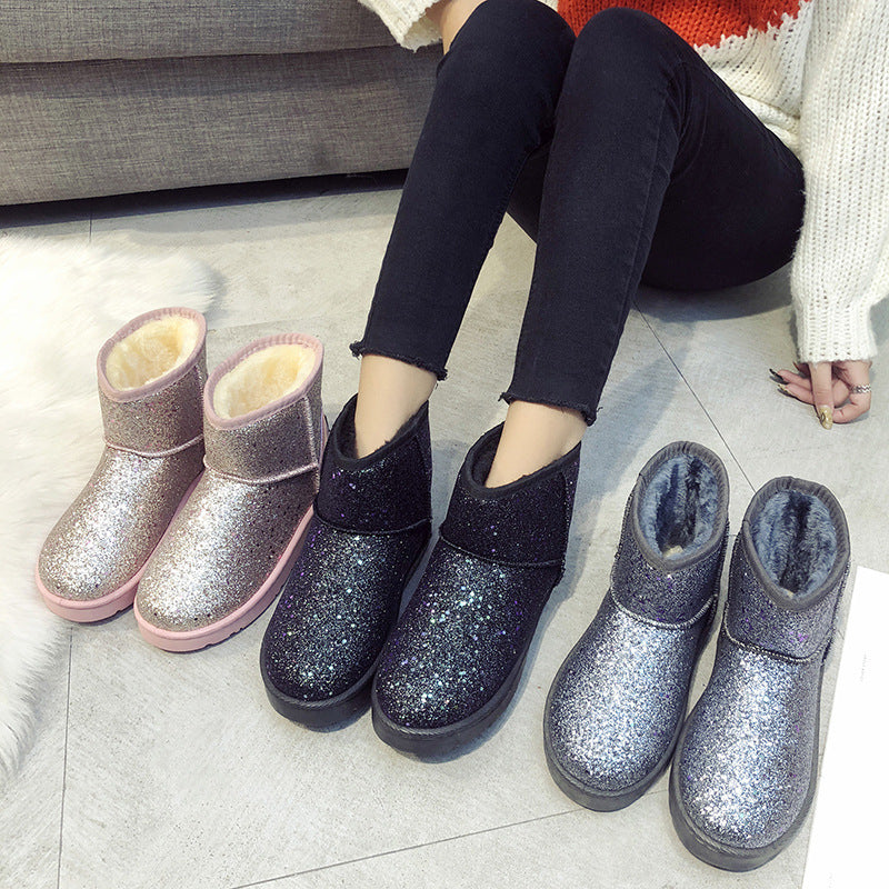 Sequined Flat Snow Boots - Amazhona 