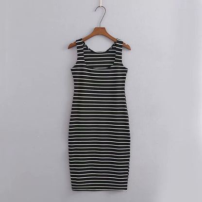 Striped Vest All-match Slim Slimming Sleeveless Dress - Amazhona 