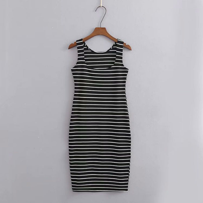 Striped Vest All-match Slim Slimming Sleeveless Dress - Amazhona 