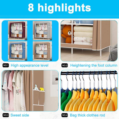 6 Square Wardrobe Fabric Folding Cloth Closet Cabinet DIY Assembly Reinforcement Cloth Wardrobe Clothes Storage Organizer - Amazhona 