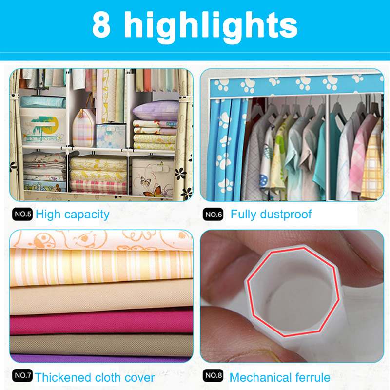 6 Square Wardrobe Fabric Folding Cloth Closet Cabinet DIY Assembly Reinforcement Cloth Wardrobe Clothes Storage Organizer - Amazhona 