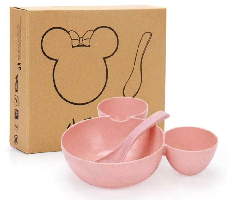 Wheat Straw, Children's Bowl, Cartoon, Wheat Chopsticks, Fork Spoon, Fruit Dish, Mickey's Bowl, Lovely Gift Set - Amazhona 