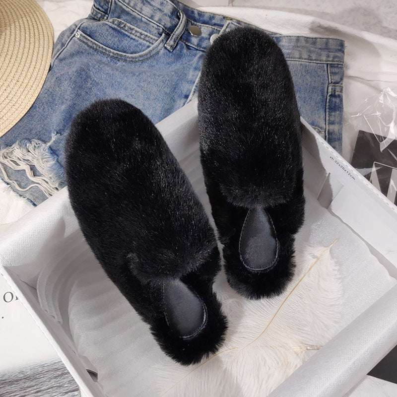 Fur Half Slippers Female Baotou Lazy People Wear Mules Outside - Amazhona 